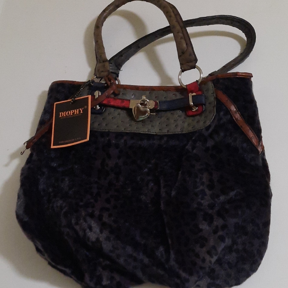 Diophy Leopard Print Shoulder Bag - Black and Brown